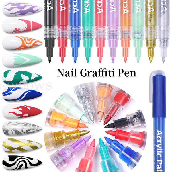 10x Nail Art Graffiti Pens Waterproof Drawing Painting Liner Brush Manicure