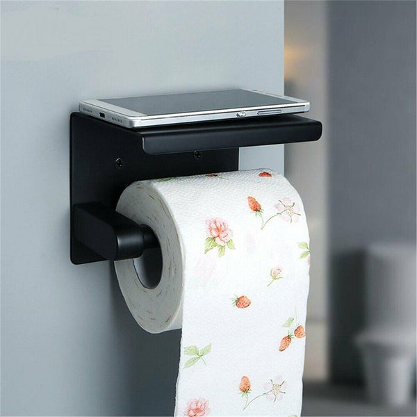 Stainless Steel Toilet Paper Roll Holder Storage Hooks Bathroom Washroom Black