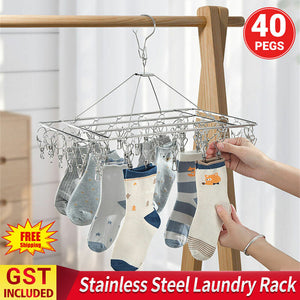 40Pegs Stainless Steel Laundry Sock Underwear Clothes Airer Dryer Rack Hanger AU