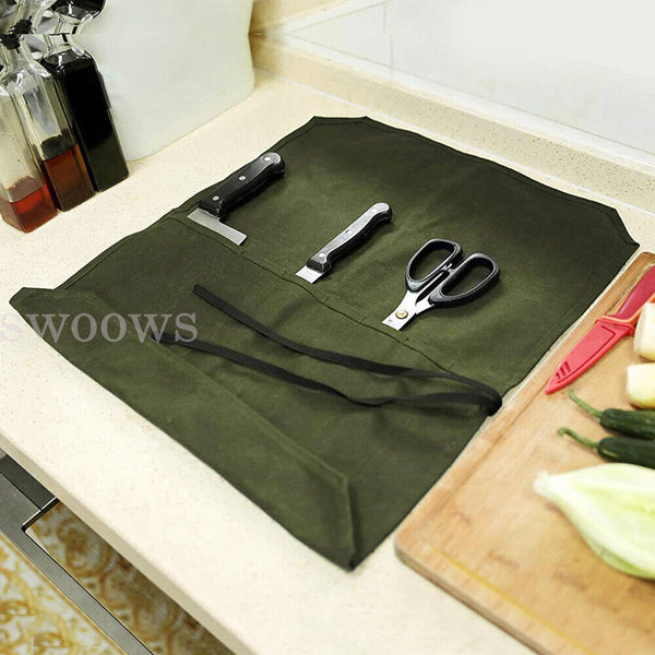 Green 7 Slot Kitchen Portable Storage Bag Chef Knife Bag Carry Roll Holder