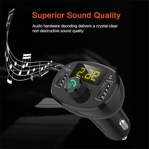 Bluetooth 5.0 Radio Car Kit Wireless FM Transmitter Dual USB Charger MP3 Player