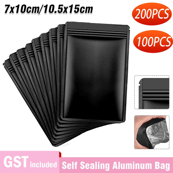 up 200x Black Aluminum Bag Mylar Foil Pouch Zip Seal Food Storage Package Bags