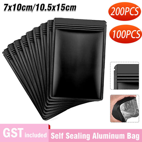 up 200x Black Aluminum Bag Mylar Foil Pouch Zip Seal Food Storage Package Bags