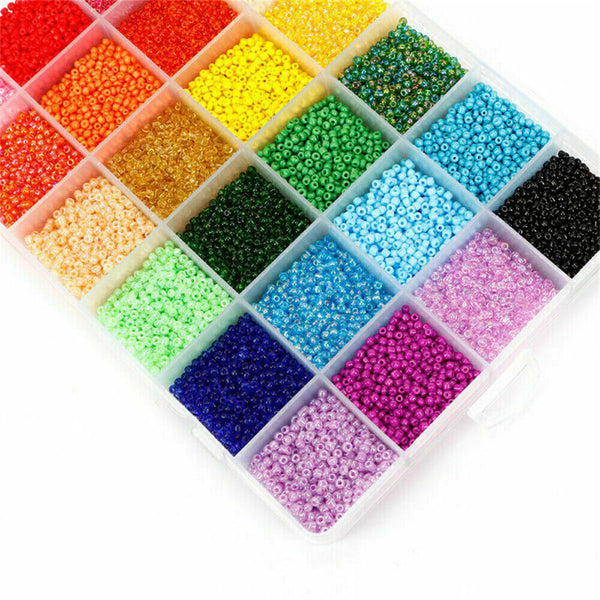 24000X Glass Seed Beads 24 Colors Loose Beads Kit DIY Making Bracelet Beads 2mm