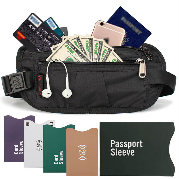 Travel Passport Waist Pouch Security Bag Blocking Cards Wallet & Money Belt