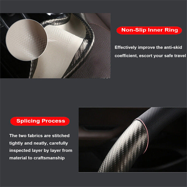 38cm Car Steering Wheel Cover Leather Breathable Anti slip Auto Protection Black