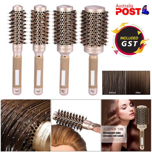 Thermal Ceramic Ionic Round Barrel Hair Brush Comb with Boar Bristle Salon Brush