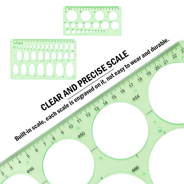 3PCS 3-7cm Circle Template Plastic Circle & Oval Measuring Drawing Rulers Set