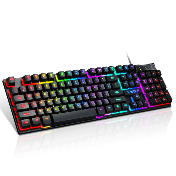 Wired USB Mechanical Gaming 104 Keys Keyboard RGB LED Backlit For Windows PC