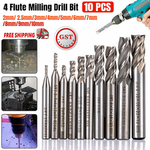 10Pcs 4 Flute Milling Drill Bit Cutter Carbide End Mill CNC Tools 2-10mm Milling