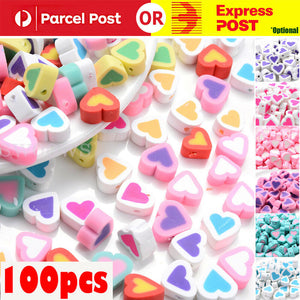 Heart Beads Pony Bead Polymer Clay 10mm Fun Mix DIY Jewellery Spacer 100pcs