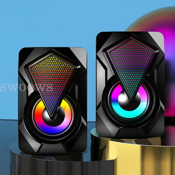 1 Pair LED RGB Light Speakers Wired USB PC Speaker Stereo for Desktop Computer