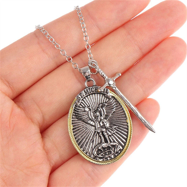 The Archangel St Michael Pendant Prayer Catholic Patron Necklace Sword Lord Gift