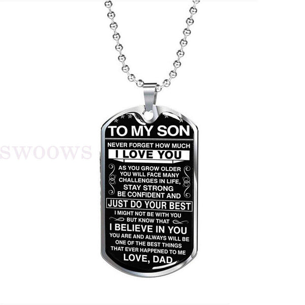 Stainless Steel To My Son Dog Tag Necklace Mother Father Love Mom Dad Graduation