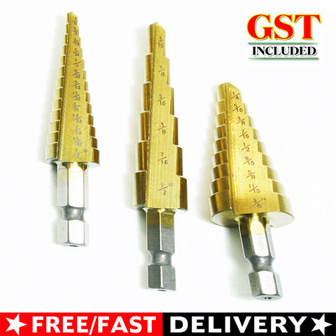 3 Pcs HSS Steel Step Cone Drill Titanium Metal Hole Cutter Bit Set