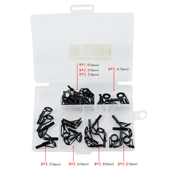 40CS Ceramic Fishing Rod Guide Tips Top Eye Rings Line Repair Kit 7 Sizes Set