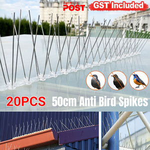 20pcs ANTI BIRD SPIKES 50CM Stainless Steel Polycarbonate Base Pigeon Deterrent