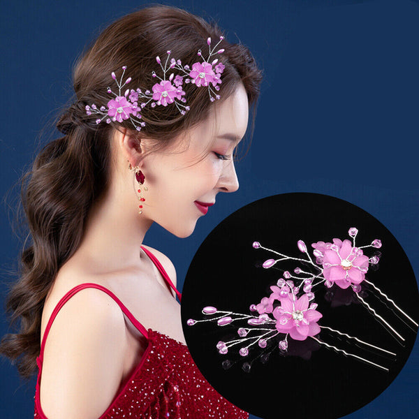 Bridal Wedding Flower Clips Hair Pins Bridesmaid Crystal Hair Pearls Accessories