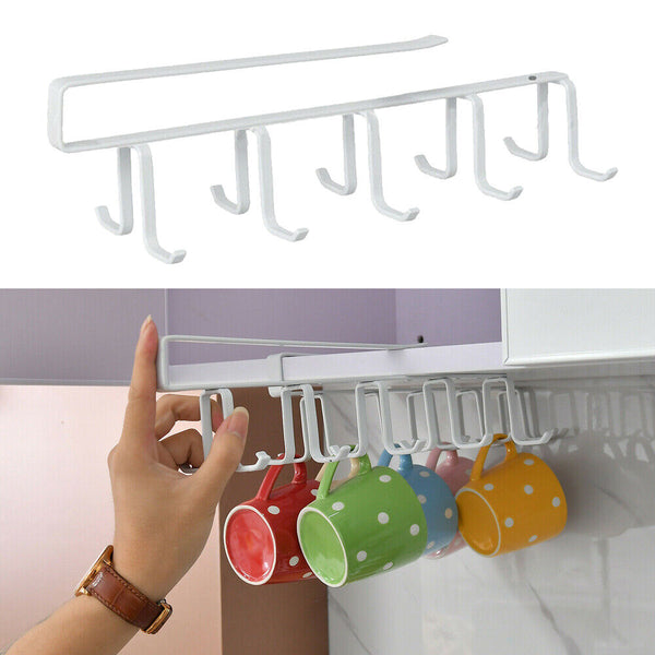 Metal Under Cabinet Mug Rack Cup Organizer Storage Hanger Holder Hook Kitchen