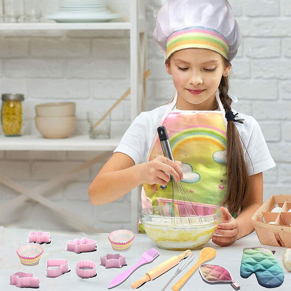 26PCS Kids Cooking Baking Set Chef Role Play For Toddler Boys And Girls Ages 3+