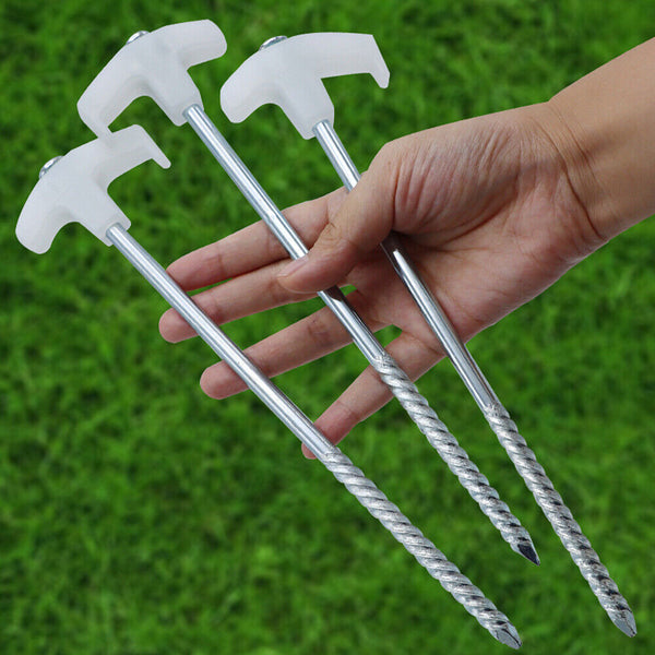 15x Heavy Duty Steel Screw / Drill Camping Tent Pegs with Glow in The Dark Head