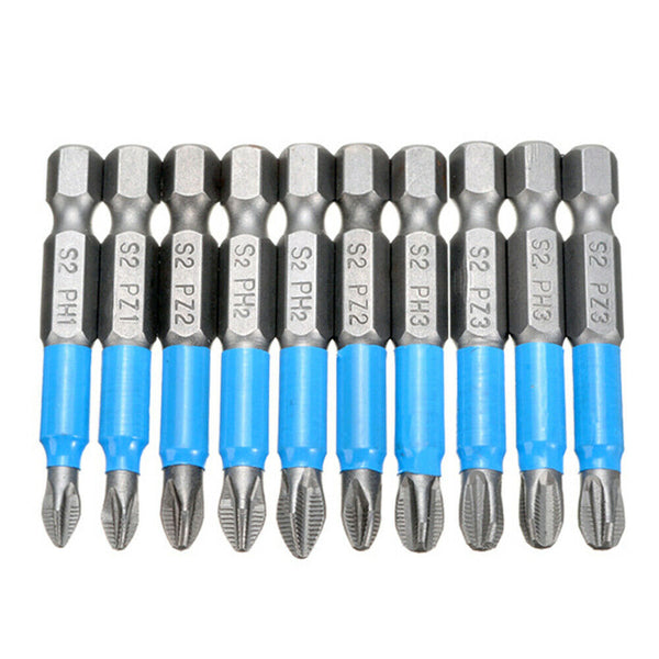 10pcs Anti Slip Electric Hex Shank Magnetic 50mm PH2 Cross Screwdriver Bit TM