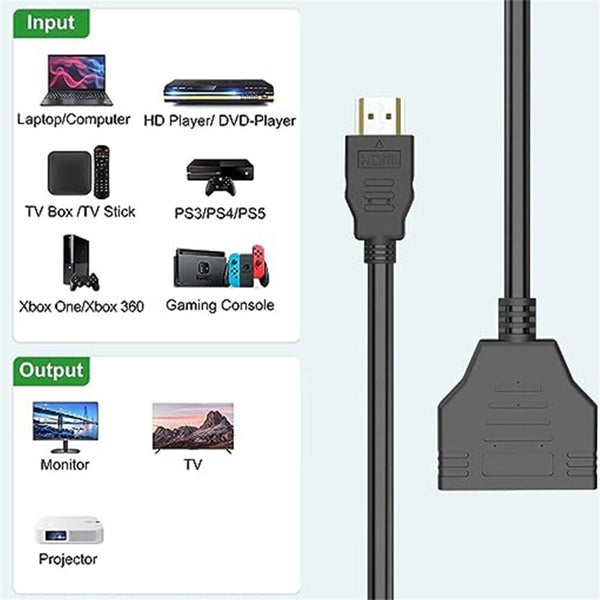 HDMI Splitter 1 In 2 Out Cable Adapter Converter 1080 Multi Display Duplicator