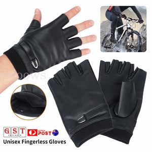 Mens Motorcycle Fingerless Leather Half Finger Driving Biker Black Gloves