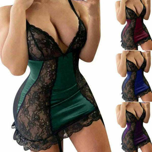 Women Sexy Lace Lingerie Babydoll Bodycon Nightdress Nighties Dress Plus Size