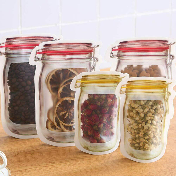 Mason Jar Reusable Style Pack Food Washable Storage Bags PE Stand Pouch Bag