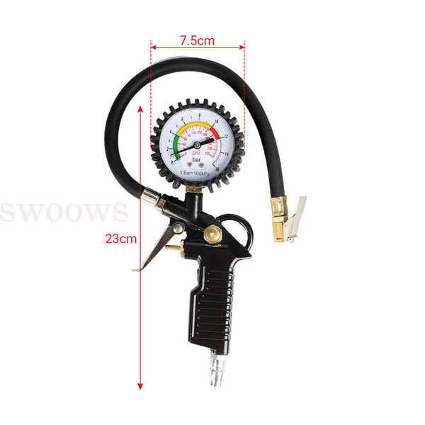 Tyre Pressure Gauge Air Tire Inflator Car Motorcycle Pump Hose Compressor Tool