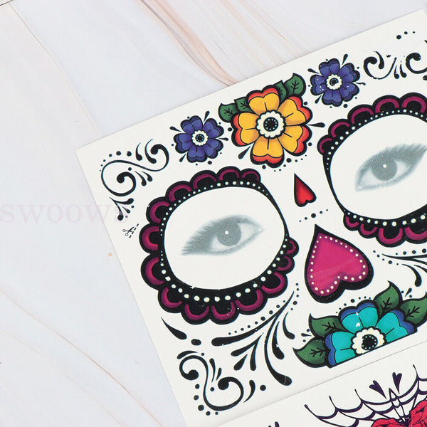 Waterproof Day Of The Dead Face Dress Up Halloween Temporary Tattoo Stickers