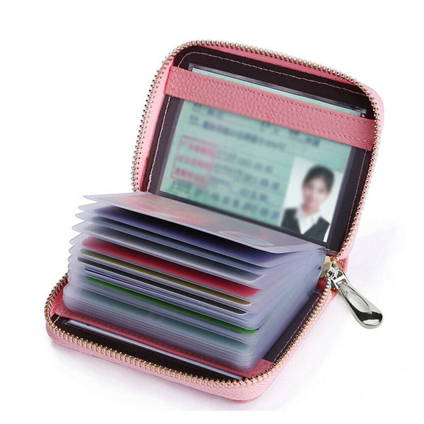 Women Zip Leather Wallet Card Holder Short Wallet RFID Blocking Coin Purse Pouch