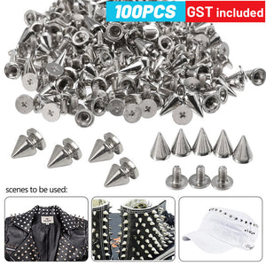 100/200/500x Silver Cone Spikes Screwback Studs DIY Craft Cool Rivets Punk 10mm