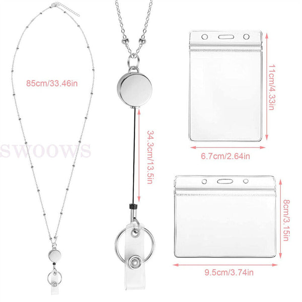 Retractable Badge Reel Lanyard with ID Card Holders Badge Holder Necklace
