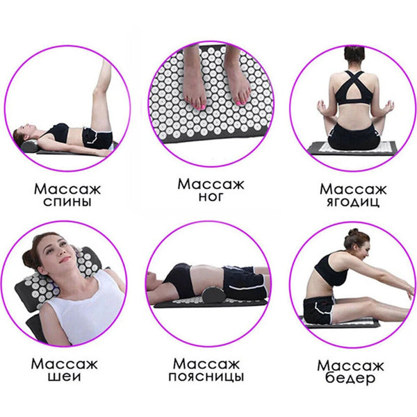 Yoga Massage Acupressure Mat & Pillow Body Foot Relax Cut Pain Stress Lying Mats