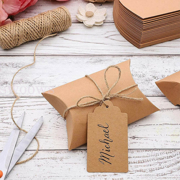 50pcs Xmas Candy Gift Box Bag Pillow Favor Kraft Paper Gift Favour Wedding Party