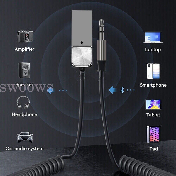 New Car Wireless Bluetooth 5.1 Receiver Dongle AUX 3.5mm Music Adapter Cable