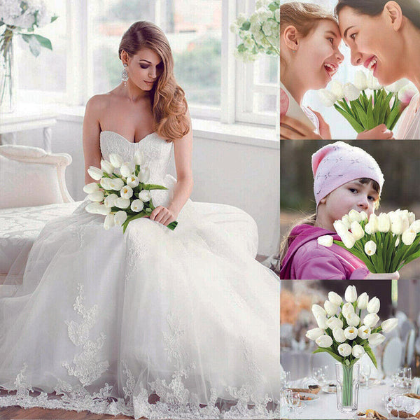 UP TO 60pcs Artificial Fake Flower Real Touch Tulips Bouquet Home Bridal Wedding