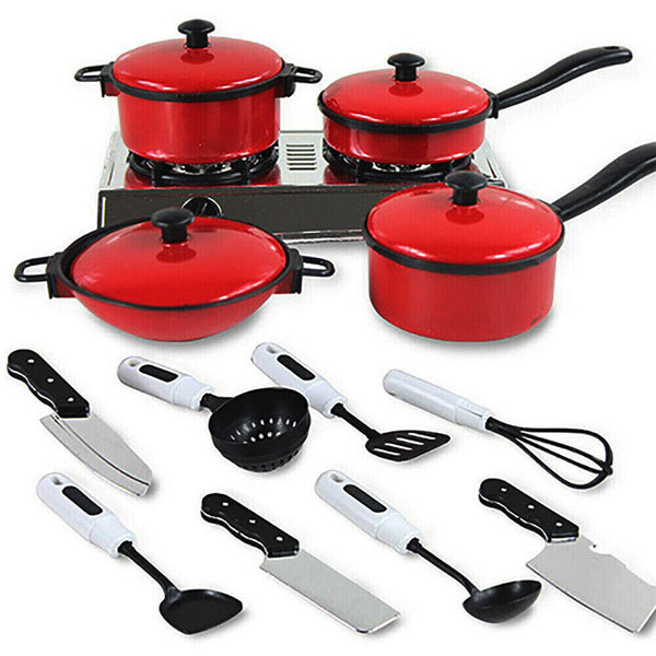 13Pcs Kids Play Kitchen Food Toys Cooking Utensils Pots Pans Accessories Set