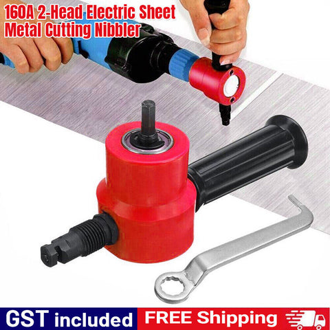 2-Head Electric Sheet Metal Cutting Nibbler Saw Cutter Drill Attachment AU STOCK