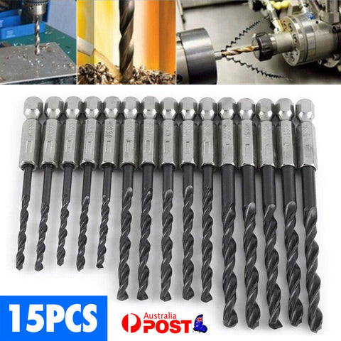 15pcs HSS Nitride Twist Drill Bits Set Quick Change 1/4" Hex Shank 3mm 4mm 5mm