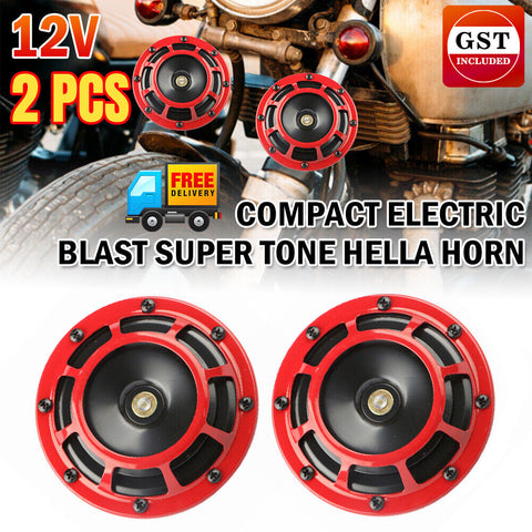 New 2pcs 12V Red Compact Electric Blast Super Tone  Horn For Car/Truck B