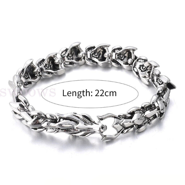 Viking Dragon Link Chain Bracelet Cool Stainless Steel Ouroboros Bangle Gift Men