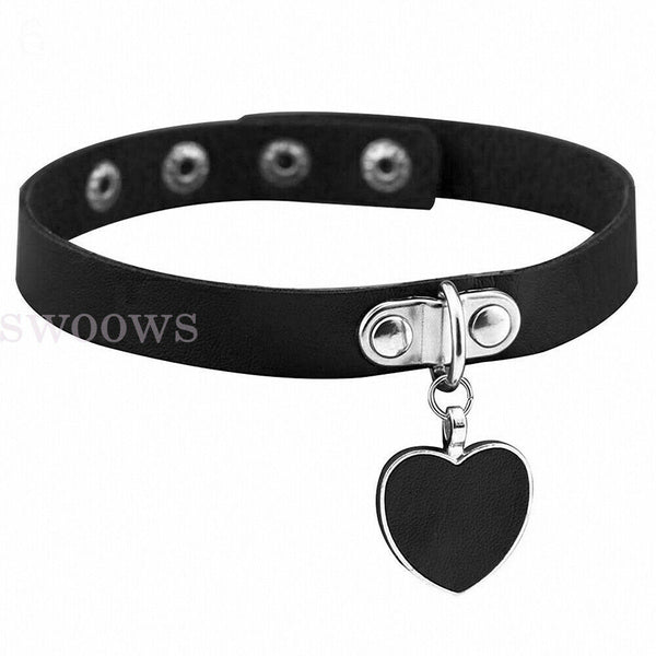 Love Heart Choker Retro Gothic Lolita Grunge Punk Leather Rivet Collar Necklace