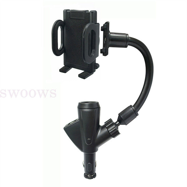 New Car Cigarette Lighter Socket Dual USB Charger Phone Mount Holder