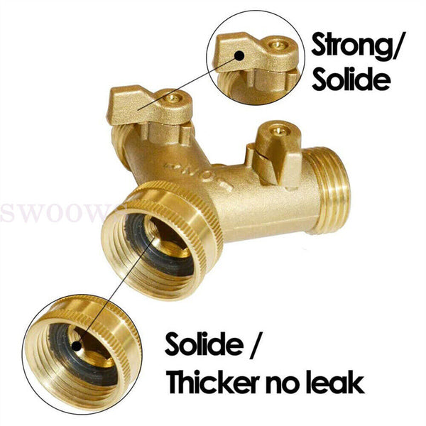 Water Hose Splitter Heavy Duty 2 Way Solid Brass Y Valve Female Connector Garden