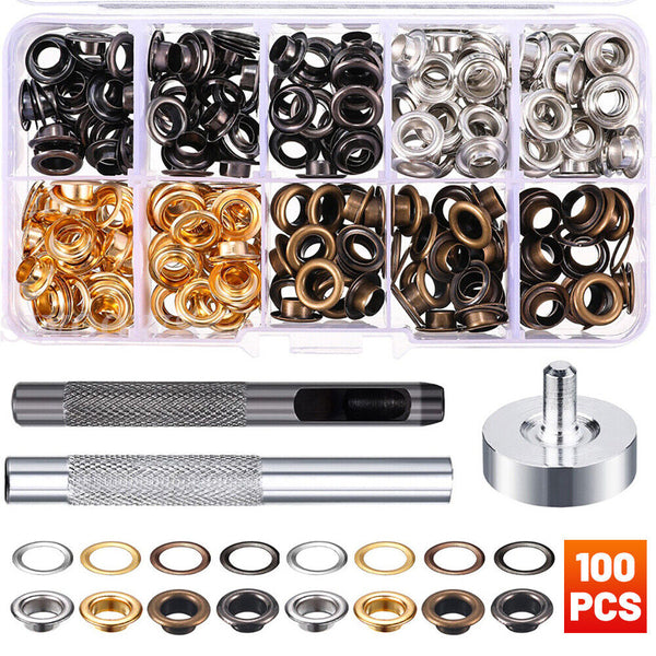 Eyelet Punch Die Tool Kits +100set Eyelets Grommet Washer 6mm For Leather Craft