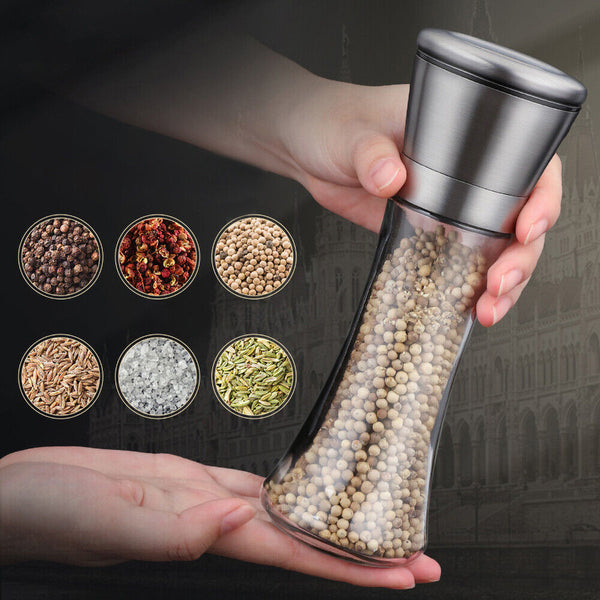 1/2/3PC Salt and Pepper Grinders Stainless Steel Glass Ceramic Mills Kitchen Set