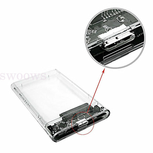 Hard Drive Enclosure USB 3.0 To SATA 2.5" External HDD SSD Case Disk TRANSPARENT